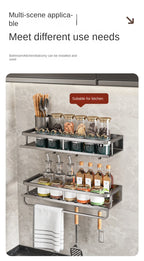 Scaffale di stoccaggio multifunzionale da cucina di lusso leggero, portaspezie a parete, condimento senza fori, portaoggetti da parete in acciaio inossidabile
