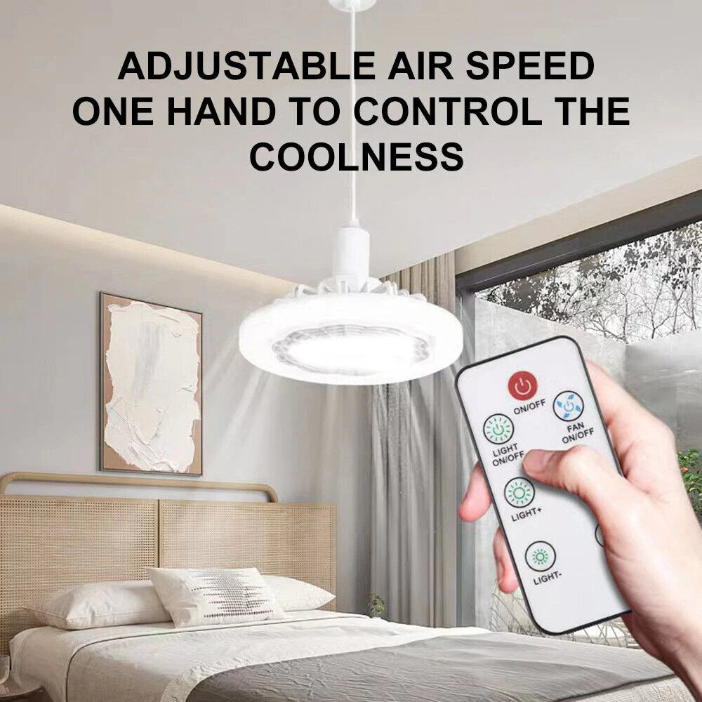 Ventilatore da soffitto estivo da 30W con luce, attacco E27, lampada LED con telecomando, velocità del vento regolabile, silenzioso per uso domestico