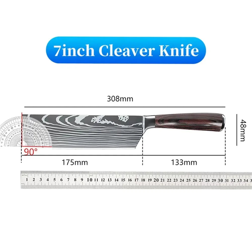 ZENG Professionelles 7-Zoll-Kochmesser – ultrascharf und langlebig, Edelstahl mit Holzgriff und lasergravierter Damast-Optik, mit Geschenkbox