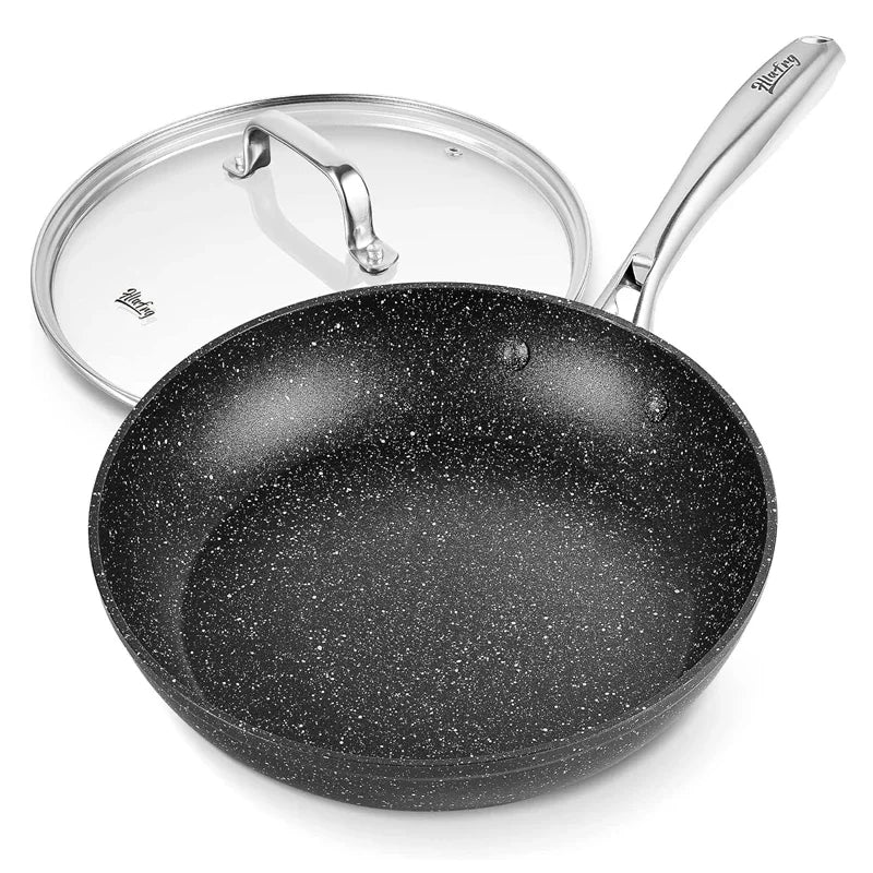HLAFRG 8/12 Zoll Pfanne mit Deckel, antihaftbeschichtete Marmor-Aluminium-Pfanne mit Edelstahlgriff, induktionsgeeignet