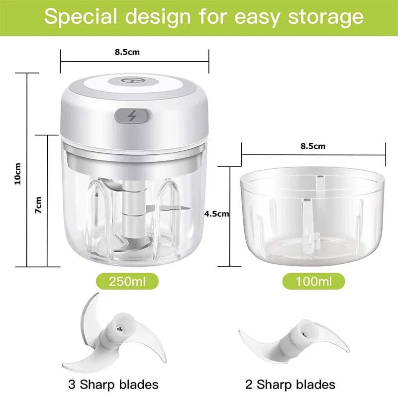 Mini Elektro-Fleischwolf 100/250ML USB Gemüseschneider Zwiebel Kleiner tragbarer Küchenhelfer für Ingwer Chili Gemüse