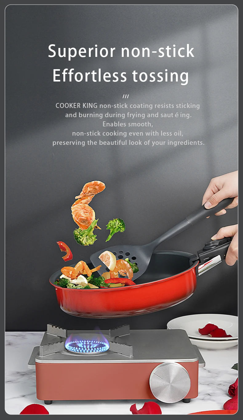 COOKER KING Set di Padelle Antiaderenti con Manico Rimovibile, Rivestimento per Alimenti, Pentola per Cottura a Induzione, Padella per Bistecche e Omelette