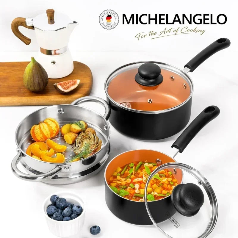 MICHELANGELO Aluminiumtöpfe mit Deckel Dampfgarer für den Hausgebrauch Multifunktional Keramikbeschichtung Milchkännchen Kochgeschirr Spülmaschinenfest