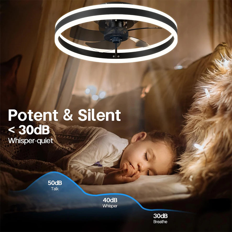Ventilatore da Soffitto LED Nordico da 50CM con Luce, Apparecchio di Illuminazione in Acrilico, Ventilatore Elettrico Silenzioso e Rinfrescante con Timer per Uso Domestico