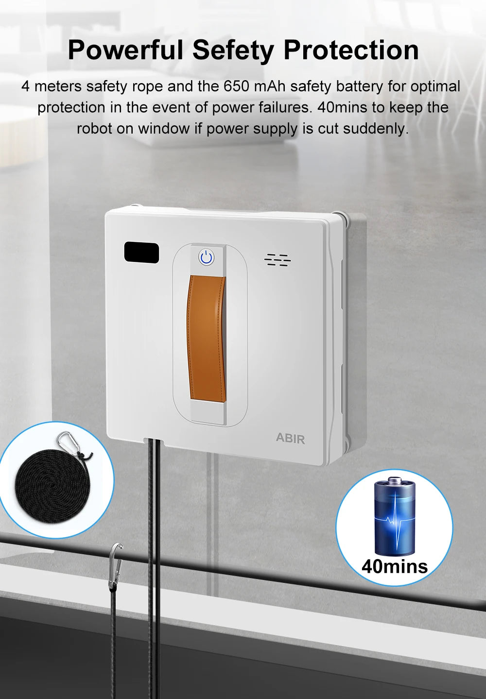 (Codice promozionale: HOT888)Robot Lavavetri ABIR WD8, Doppia Spruzzatura d'Acqua, Memoria Intelligente, Potente Aspirazione a Vuoto, Sensore Laser, Robot per la Pulizia delle Vetrate Domestiche, Controllo tramite APP.
