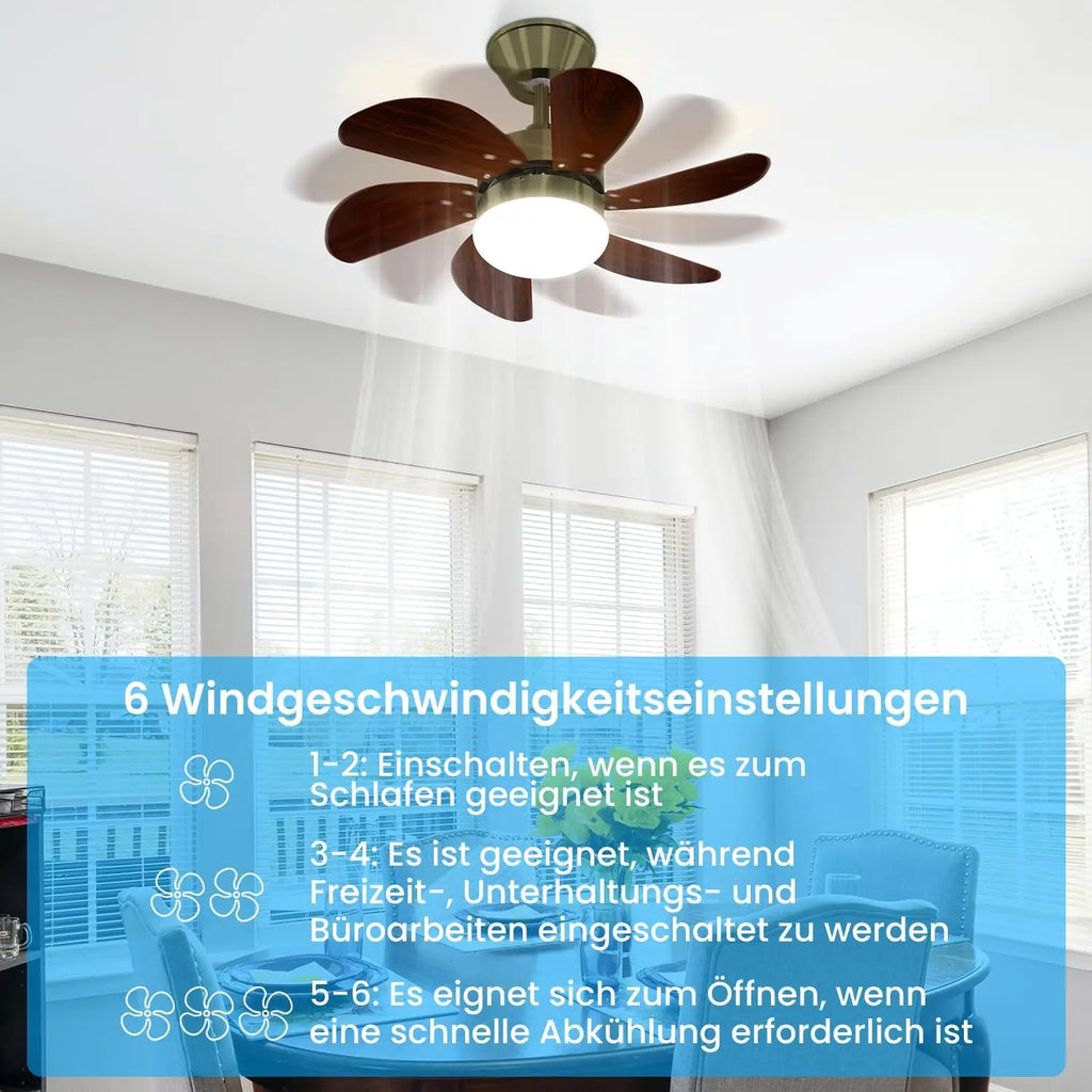 Ventilatore da soffitto a 6 pale E27 con luce, verde antico, lampadina non inclusa