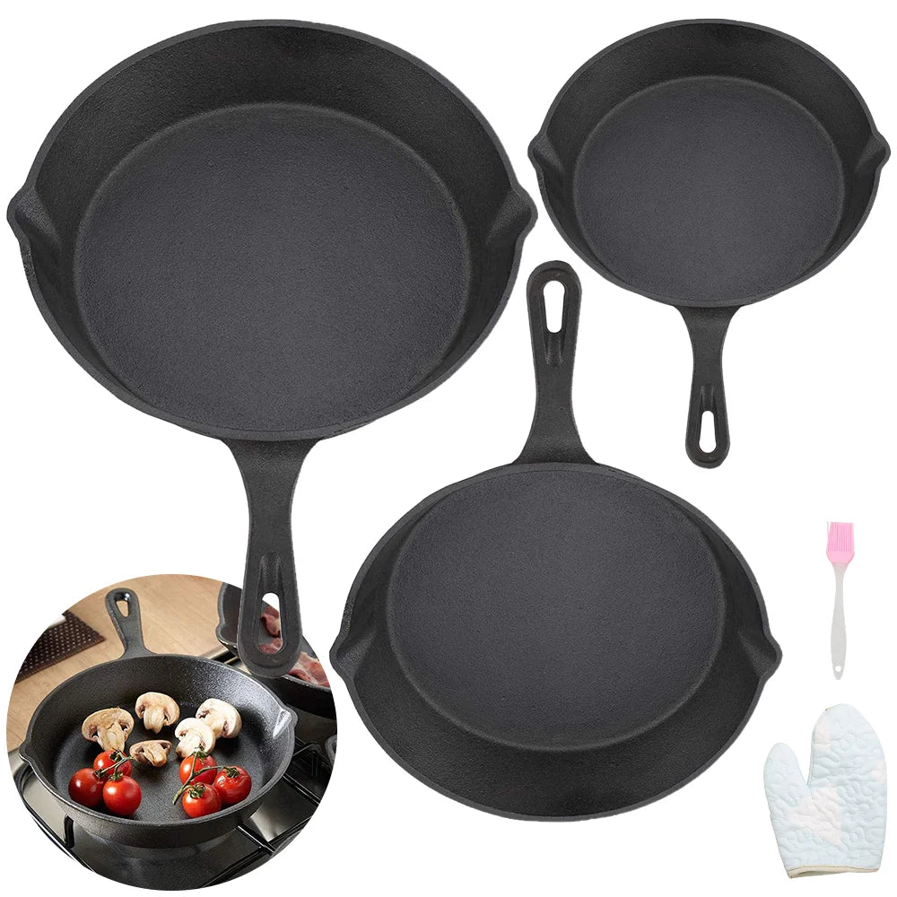 3PC Padella In Ghisa Wok Antiaderente A Nido D'ape Pentola Casa bistecca padella Stufa A Gas Pentola A Induzione Pentole Da Cucina 16/20/26 centimetri