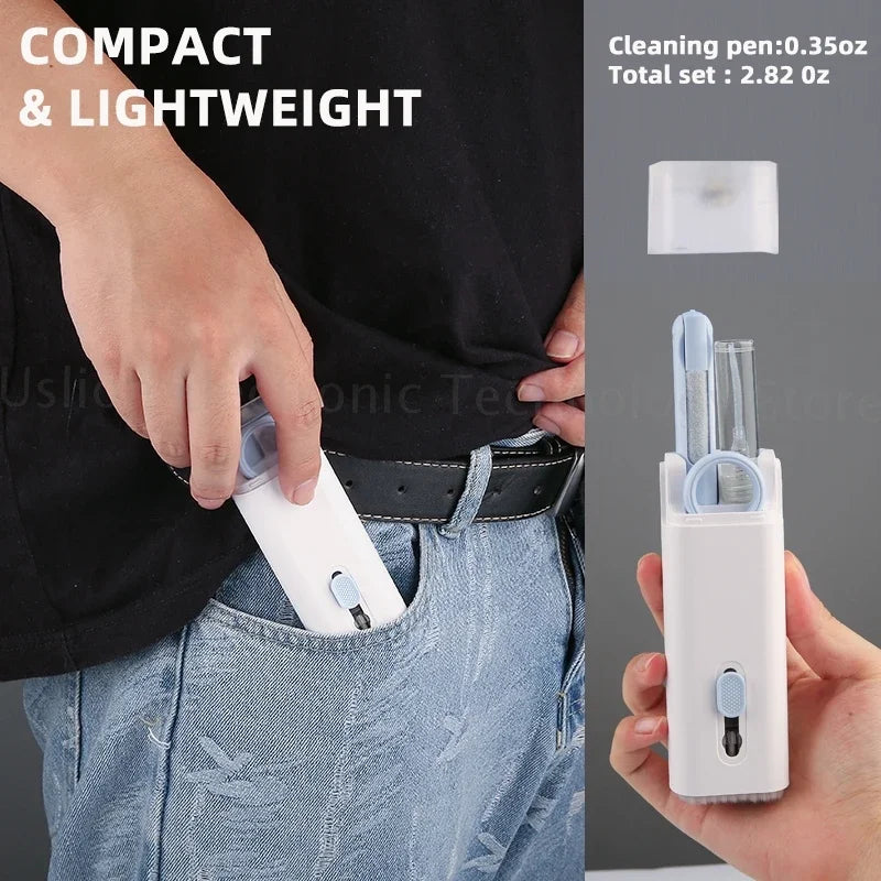 Kit di pulizia 7-in-1 per tastiera del computer, penna per la pulizia degli auricolari, strumenti per la pulizia di telefono e iPad, estrattore per copritasti