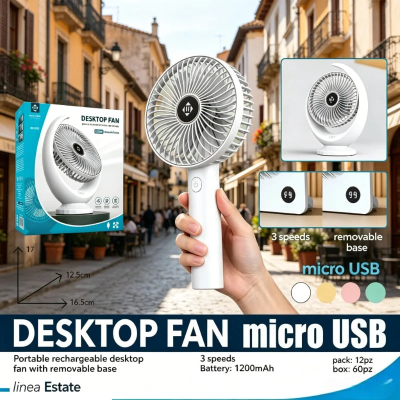 Mini ventilatore da tavolo WETECH, ricaricabile tramite USB, vento forte a 5 velocità, ventilatore personale portatile silenzioso per viaggi di studio