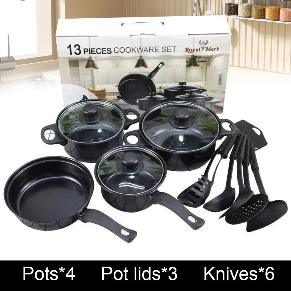 12 pezzi set di pentole antiaderenti pentola per il latte padella in pietra Maifan con coperchio set di pentole impilabili per tutti i tipi di fornelli