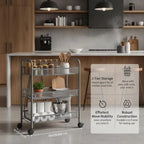 Carrello da Cucina a 3 Ripiani Grigio, 46x26x64 Cm, Materiale in Ferro, Struttura Robusta e Spessa, Organizzazione a Strati, Ruote Universali Flessibili, Antiruggine e Resistente all'Usura, Facile Installazione, Organizzatore