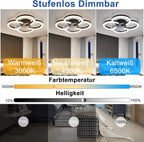 Ventilatore da Soffitto Nero a 4 Anelli con Luce, Moderno Dimmerabile Silenzioso con Telecomando per Camera da Letto e Cucina