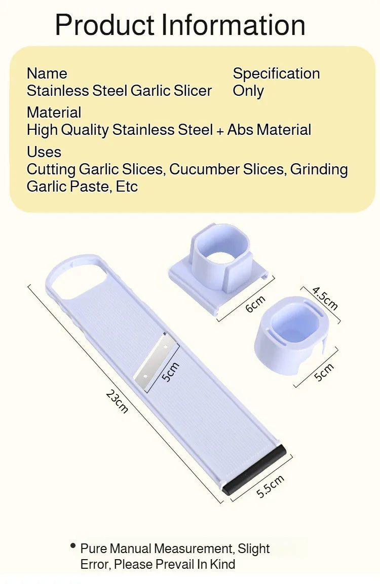 Affettatrice per Aglio in Acciaio Inox 2 in 1, Taglia Aglio e Zenzero, Tritatutto a Doppia Faccia per Verdure, Spezie ed Erbe
