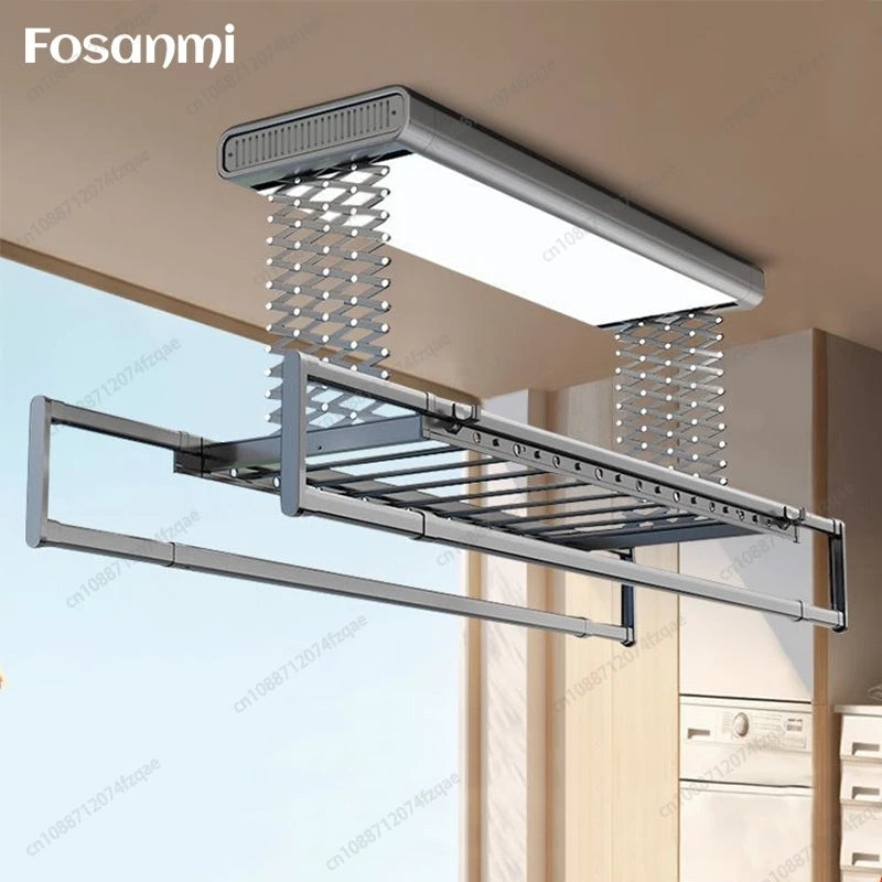Home Balcone Elettrico Telecomando Sollevamento Stendibiancheria Lega di alluminio Illuminazione Asciugatura Stendibiancheria pieghevole