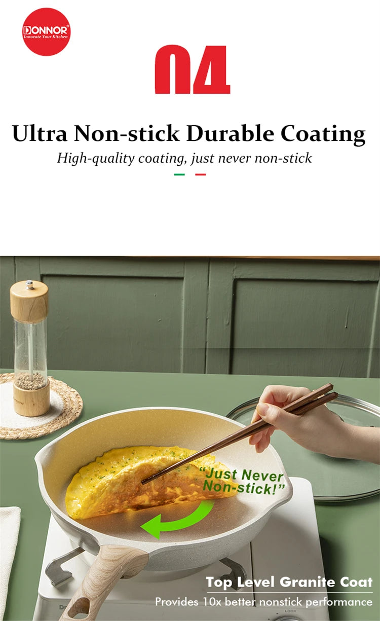 DONNOR Padella con coperchio Padella antiaderente a induzione Padella per uova in granito Padelle per frittata con manico resistente al calore JT280