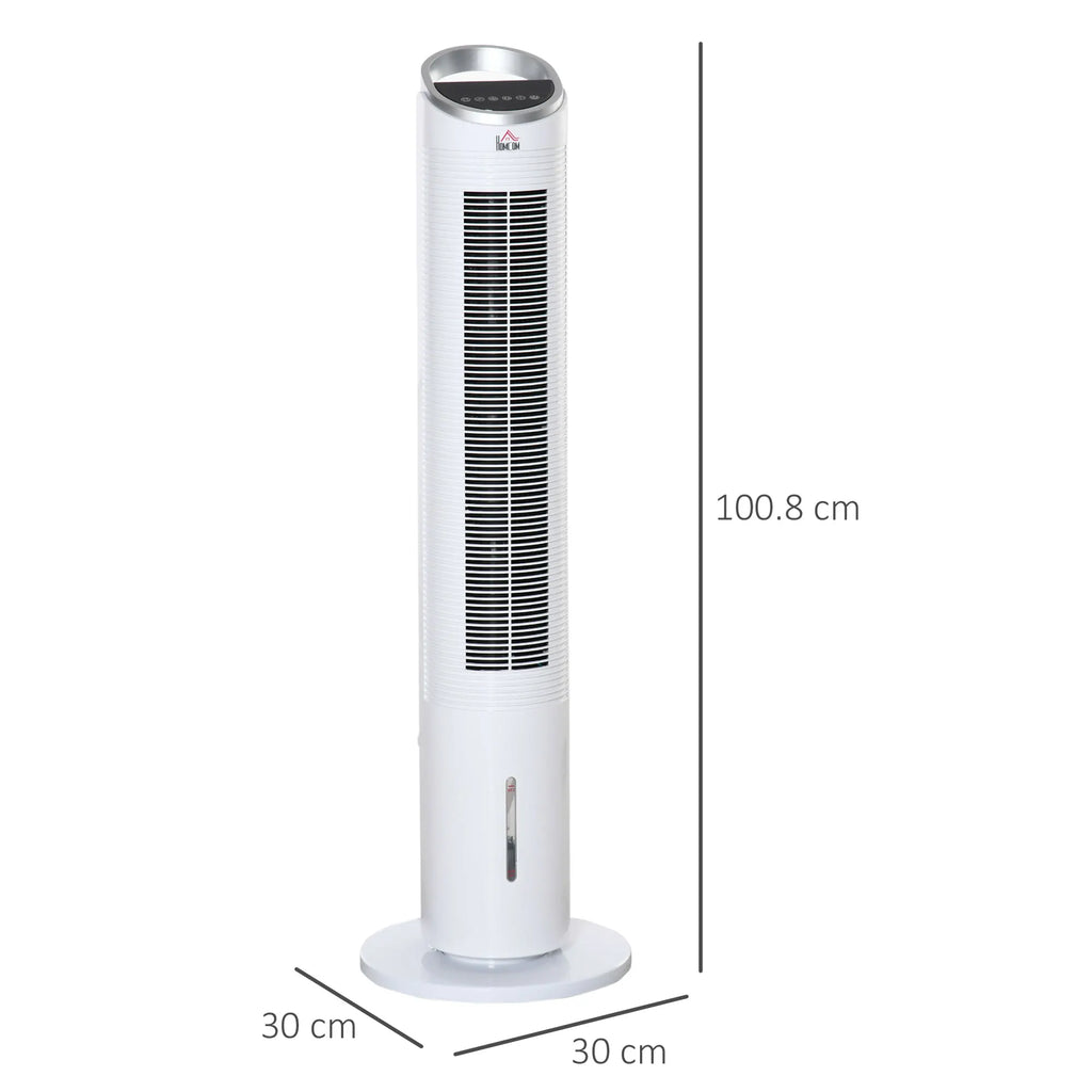 Ventilatore a torre da 60W raffreddato ad acqua con telecomando, funzione umidificante, timer di 8 ore, adatto per ambienti inferiori a 20 m². ㎡ Diametro 30 cm, altezza 100,8 cm.