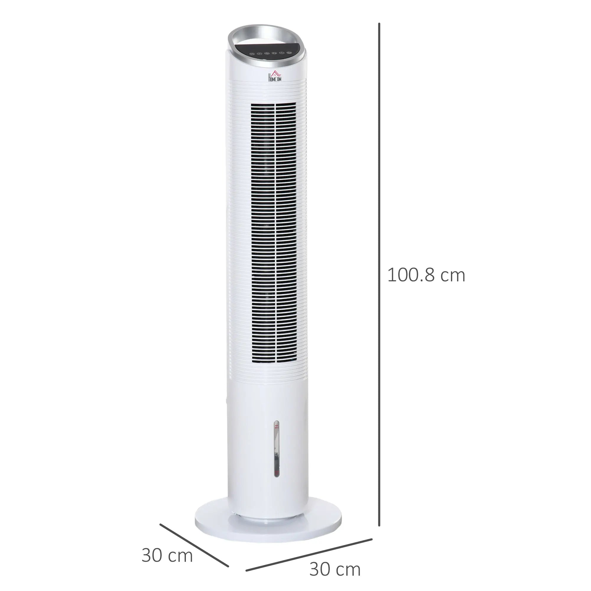Ventilatore a torre da 60W raffreddato ad acqua con telecomando, funzione umidificante, timer di 8 ore, adatto per ambienti inferiori a 20 m². ㎡ Diametro 30 cm, altezza 100,8 cm.