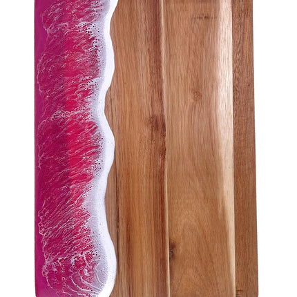 Tagliere in legno di acacia con resina epossidica ondulata in resina rosa, tagliere Challah per cucina, preparazione dei pasti, vassoio da portata, tagliere in legno per formaggi