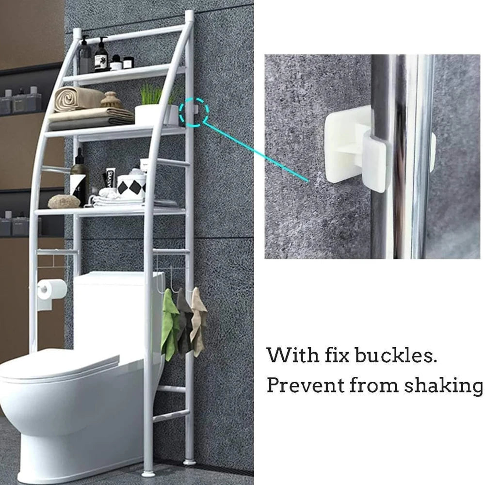 Badezimmer-Ablageregal, 3 Ebenen, Metall, über der Toilette, hohe Tragfähigkeit, mit Sicherheitsbarriere, ohne Bohren, Standregal