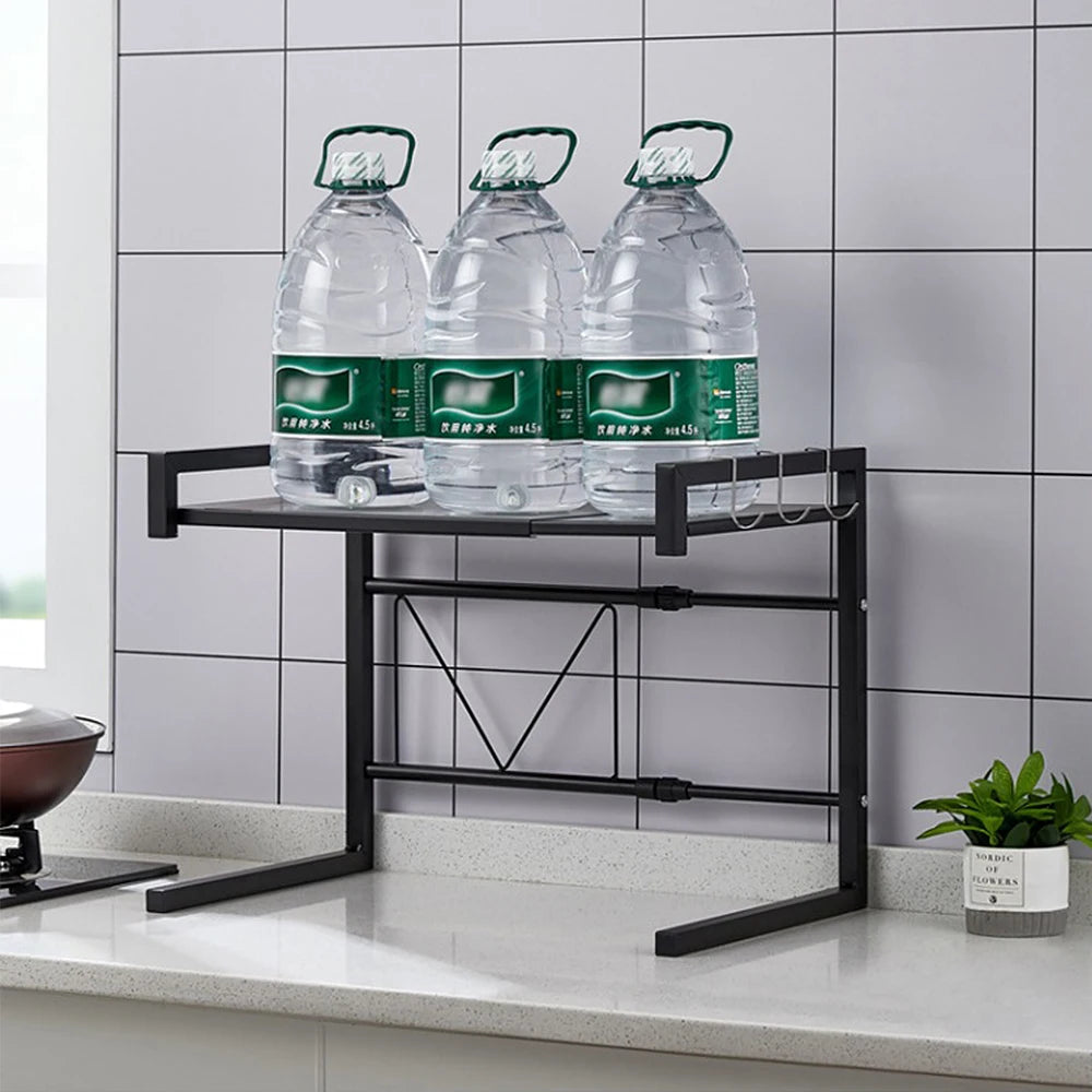 Küchen-Mikrowellenregal, 2-lagiges Mikrowellenregal – ausziehbar – für Gewürze, Dosen, Flaschen, bis zu 25 kg (42 cm (40–65 cm)