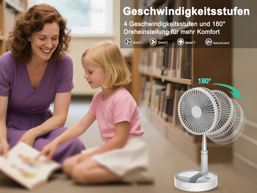 Ventilatore Portatile Pieghevole Ricaricabile [con Telecomando] a Batteria, Ventilatore da Terra Richiudibile, 4 Velocità, Timer