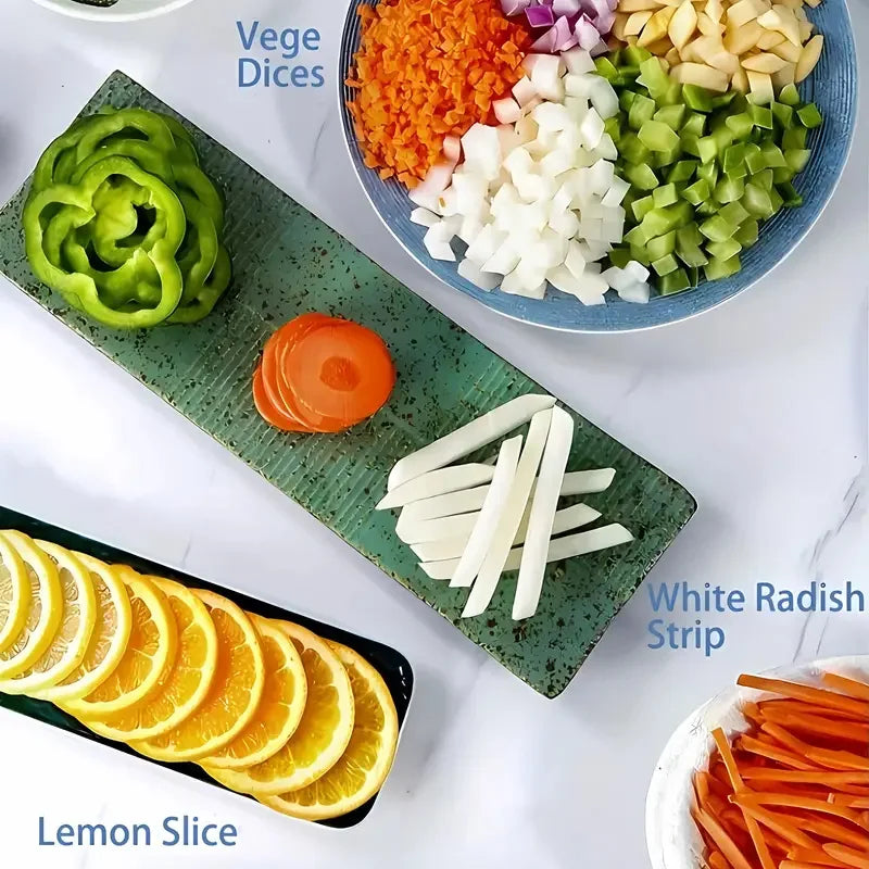 Affettaverdure Pieghevole Multifunzione, Tritatutto per Frutta e Verdura, Grattugia Regolabile per Ravanelli, Affettatrice per Aglio con 4 Modalità, Utensile da Cucina per Tagliare a Julienne