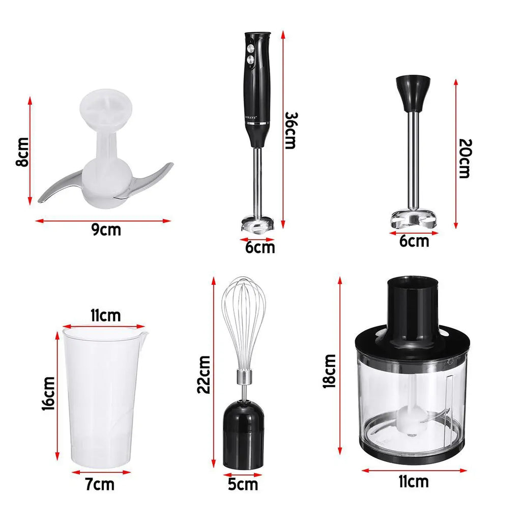 Edelstahl 4-in-1 Stabmixer Set, Handmixer, Gemüseschneider und Fleischwolf, Smoothie Maker