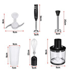 Edelstahl 4-in-1 Stabmixer Set, Handmixer, Gemüseschneider und Fleischwolf, Smoothie Maker