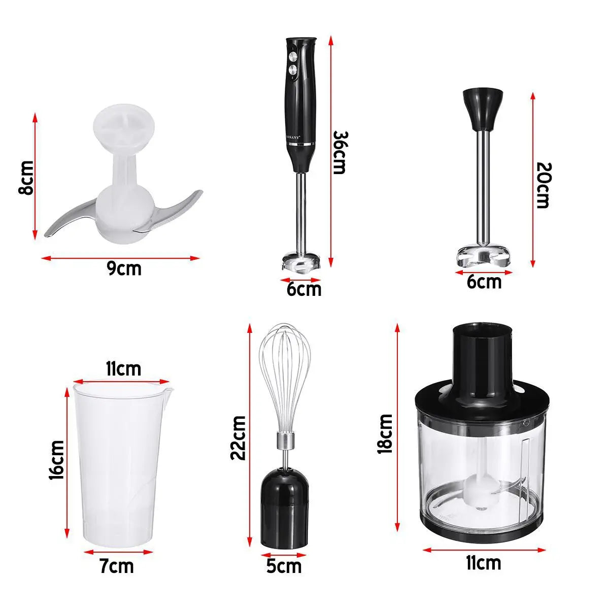 Edelstahl 4-in-1 Stabmixer Set, Handmixer, Gemüseschneider und Fleischwolf, Smoothie Maker