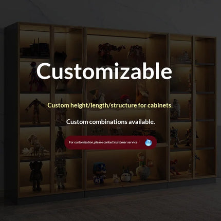 Customizable Display Case with Tempered Glass Door, LED Light, Large Capacity, Multiple Compartments, Aluminum Frame, Eco-Friendly