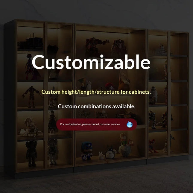 Customizable Display Case with Tempered Glass Door, LED Light, Large Capacity, Multiple Compartments, Aluminum Frame, Eco-Friendly