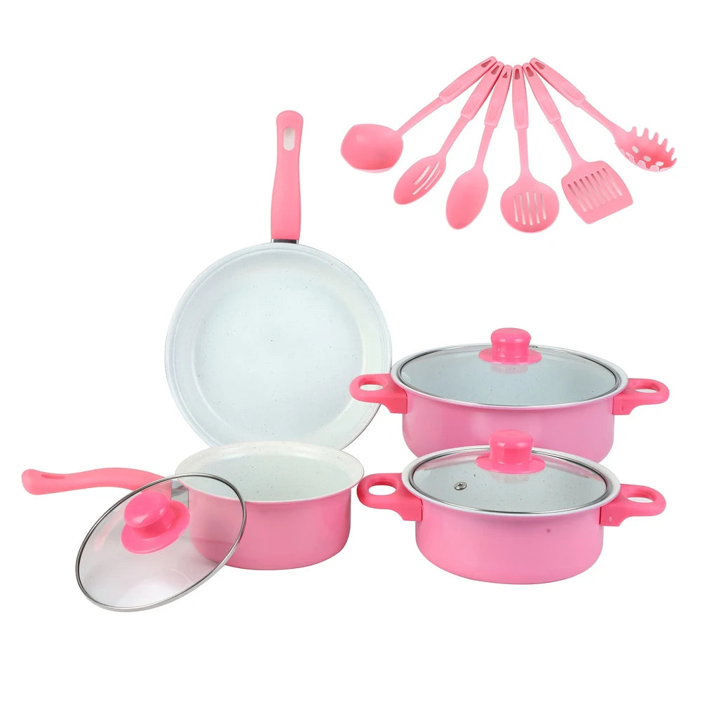 12 pezzi set di pentole antiaderenti pentola per il latte padella in pietra Maifan con coperchio set di pentole impilabili per tutti i piano cottura