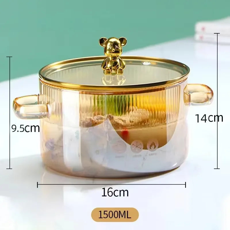 1500 ml transparenter Glastopf mit Doppelgriffen, Suppentopf mit Deckel, hitzebeständiges Kochgeschirr