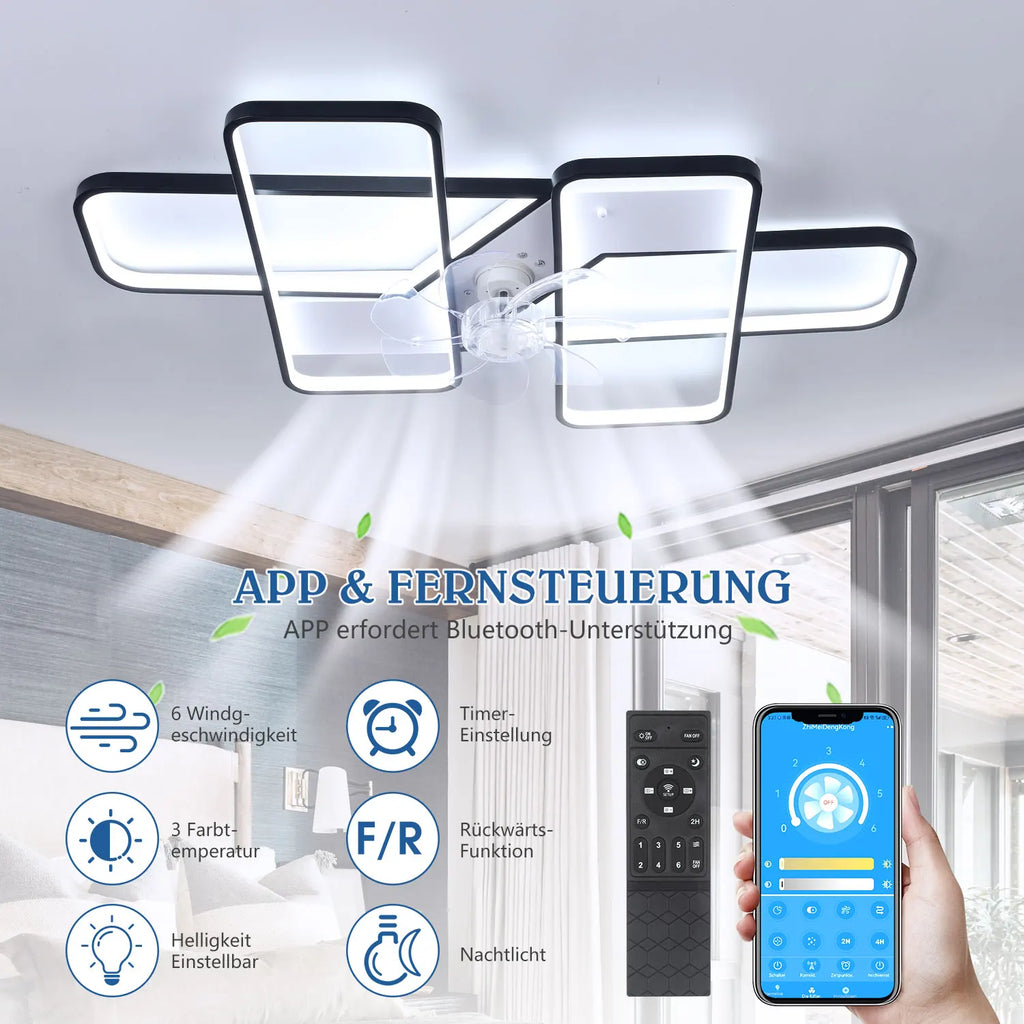 Ventilatore da soffitto LED 50 W con telecomando, 90 cm, nero