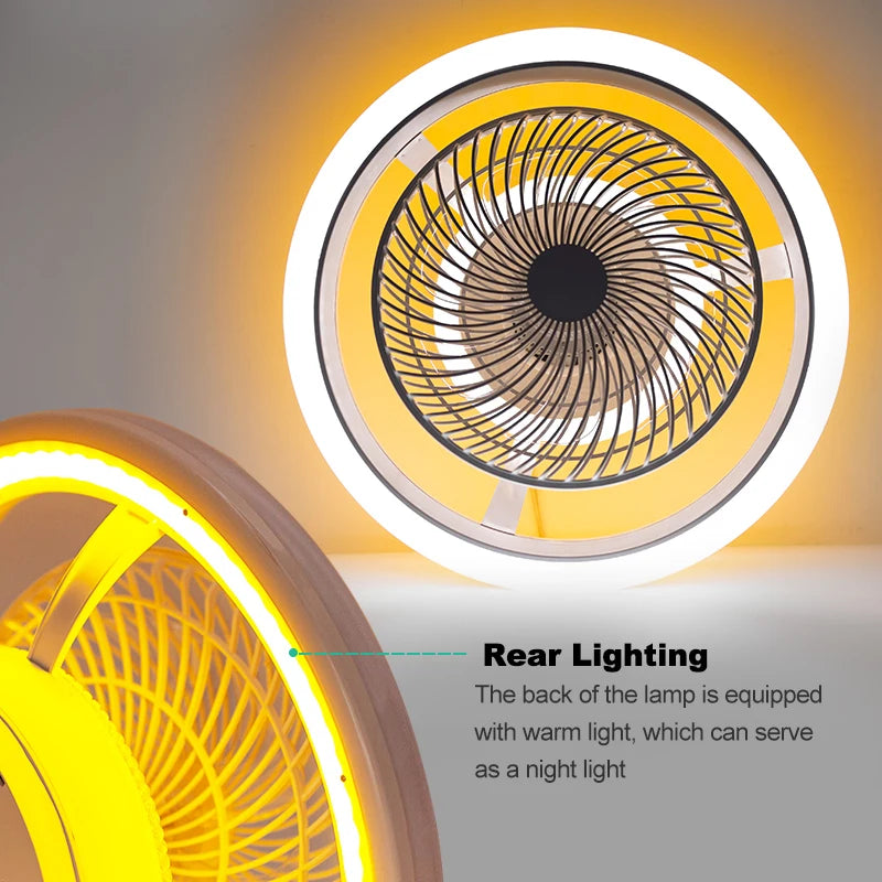Ventilatore da Soffitto Intelligente con Luci a 360° °   Lampada Ventilatore Moderna Girevole con Controllo Remoto APP, Dimmerabile, 6 Velocità del Vento, Flusso d'Aria Reversibile per Interni