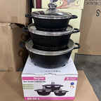 Set di Pentole in Alluminio Nero con Rivestimento in Granito Antiaderente, 20 24 28 32 36 40 44cm