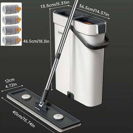 Set Mocio Piatto Mani Libere JOYBOS 40cm con Secchio, Lavapavimenti Rotante, Microfibra Lavabile per Bagno, Toilette e Casa