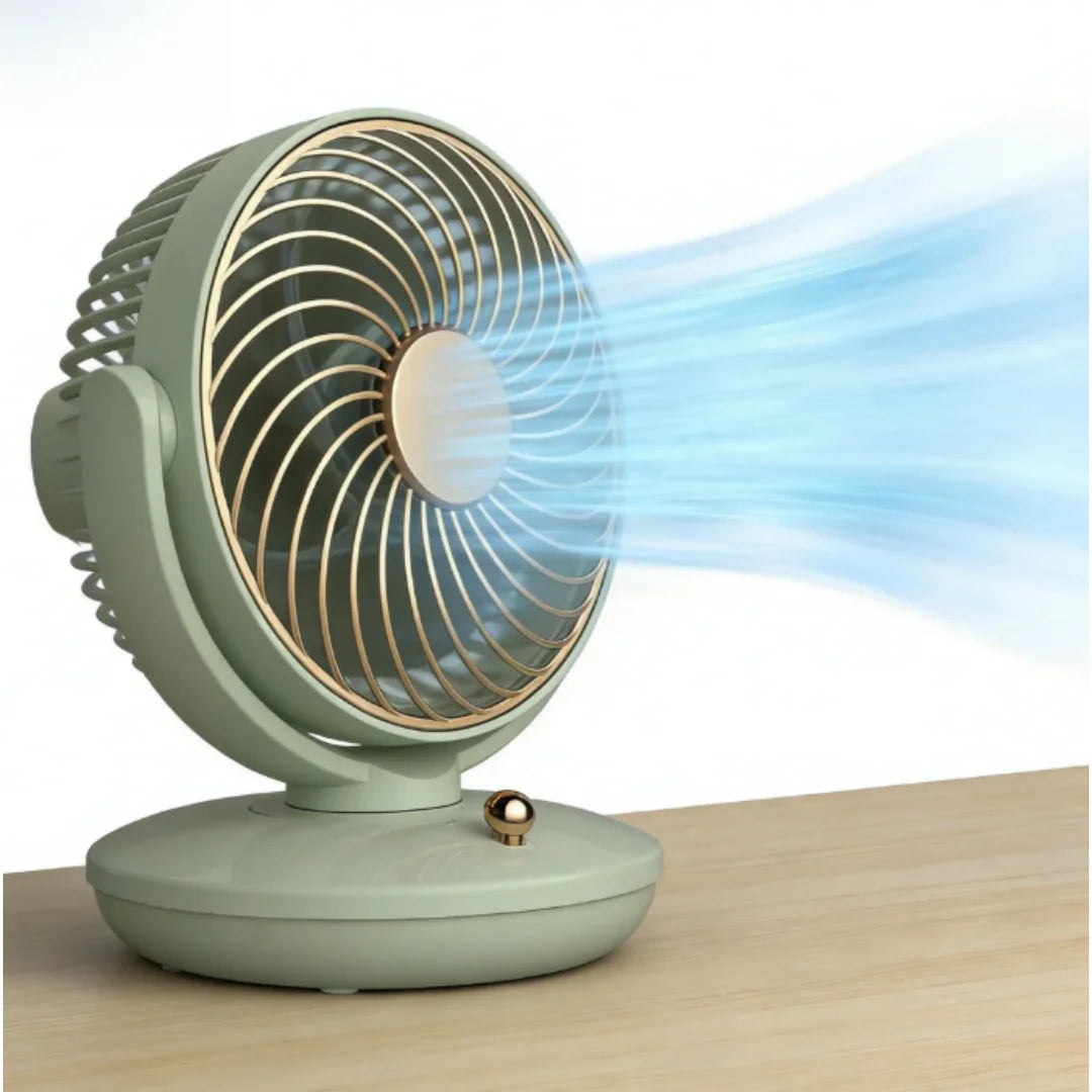 Ventilatore da tavolo ricaricabile con oscillazione, 3 velocità, USB, silenzioso, alimentato a batteria Bianco Verde