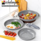 MICHELANGELO Set di padelle antiaderenti con manico rimovibile Pentola in alluminio con rivestimento in granito Padella per uova Set di pentole