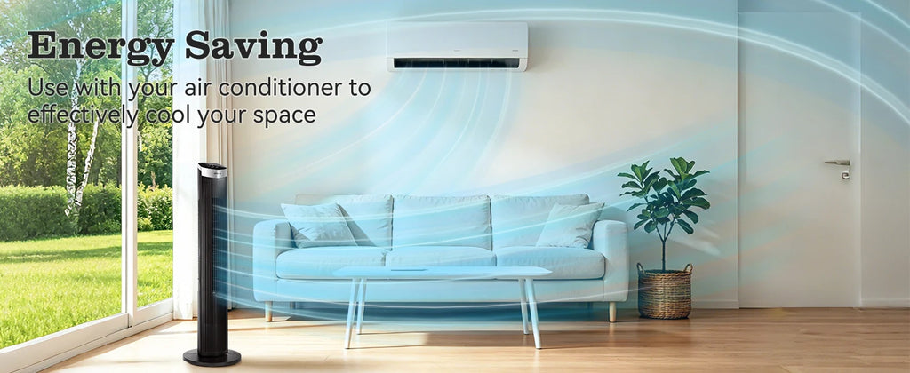Aigostar Digitaler Turmventilator mit Fernbedienung/12-Stunden-Timer. 4 Modi und 3 einstellbare Geschwindigkeiten. 45W Leistung, 65° Oszillation, 93CM, für Zuhause und Büro, Schwarz