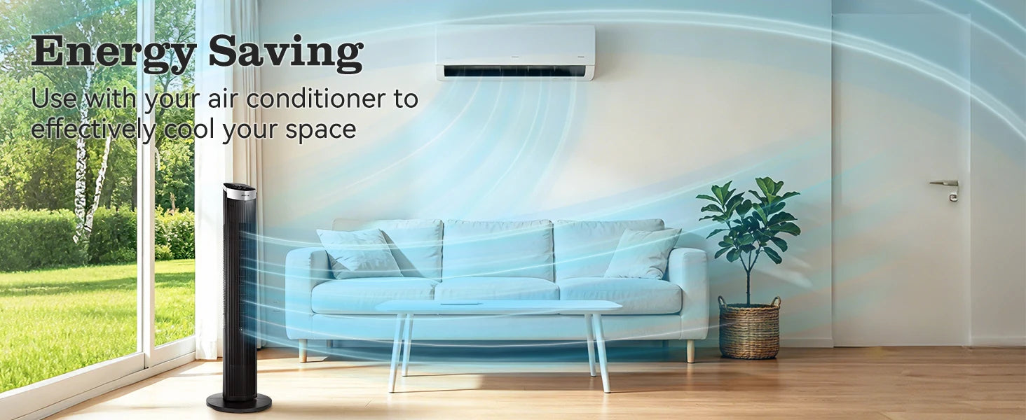 Aigostar Digitaler Turmventilator mit Fernbedienung/12-Stunden-Timer. 4 Modi und 3 einstellbare Geschwindigkeiten. 45W Leistung, 65° Oszillation, 93CM, für Zuhause und Büro, Schwarz