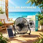 Arrango Solar-Standventilator, groß, wiederaufladbar, leise, 3 Geschwindigkeiten, tragbar, mit Solarpanel, für Camping, Zelt, Outdoor, Notfall, Hausbelüftung