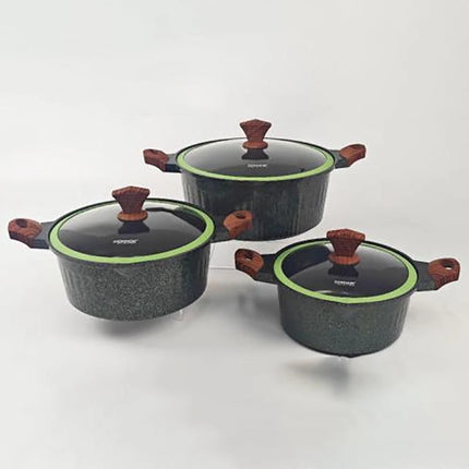 DONNOR Set di pentole da 6/15 pezzi, pentola per zuppa antiaderente, pentola per stufato con coperchio in vetro, pentole con rivestimento sano in granito per fornelli da cucina universali