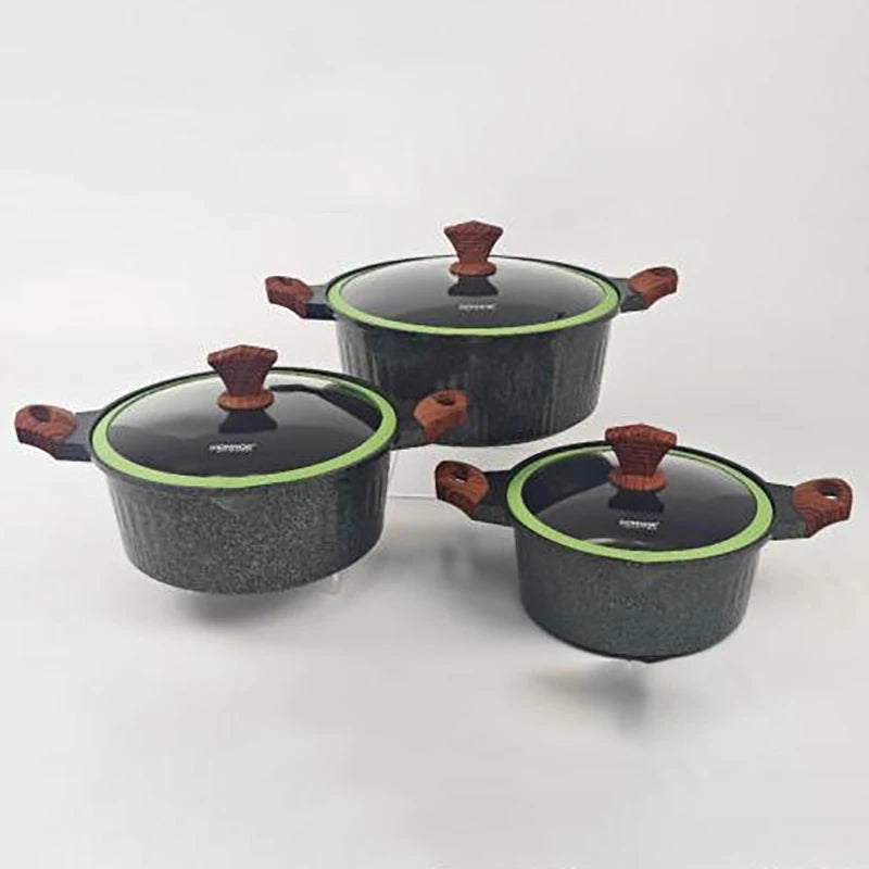 DONNOR Set di Pentole 6/15 Pezzi Pentola per Zuppa Antiaderente Pentola per Stufato con Coperchio in Vetro Pentole per Cappotto Sano in Granito per Stufe da Cucina Universali
