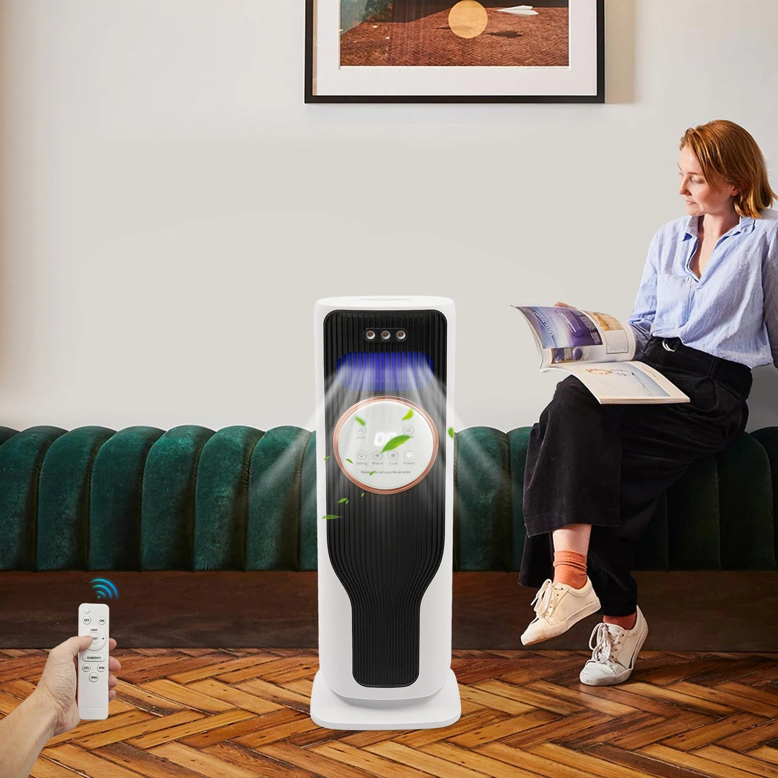 Ventola per riscaldatori spaziali da 2000 W Ventola di raffreddamento dell'aria Ventola di raffreddamento/riscaldamento con telecomando e umidificazione