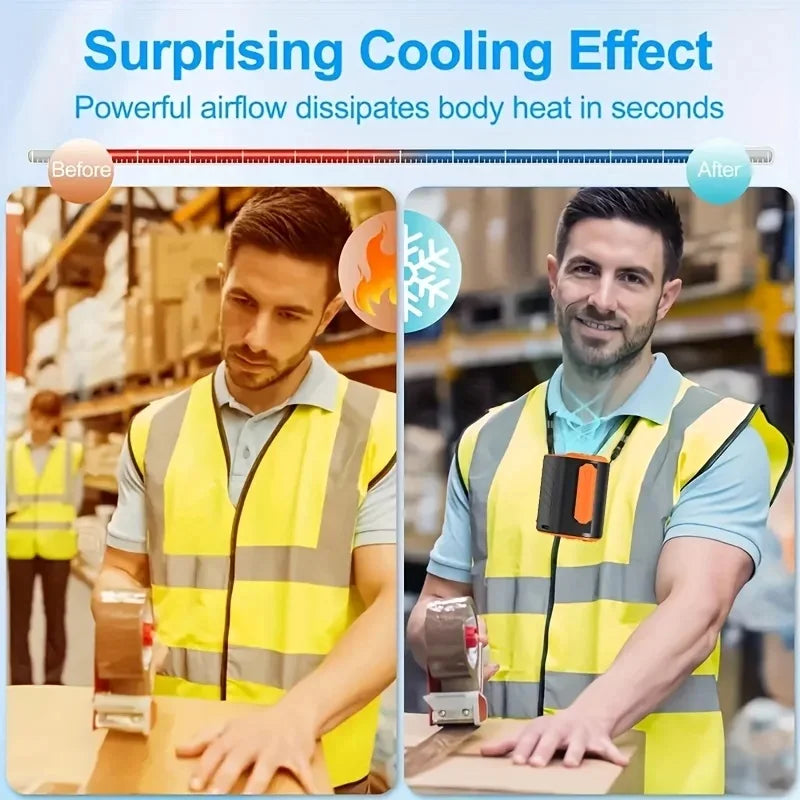 Ventilatore 2-in-1 Staccabile con Clip da Cintura e Cordino da Collo, Potente Ventilatore Ricaricabile da 10000mAh per Lavoro all'Aperto, Campeggio, Pesca