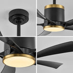 Ventilatore da Soffitto Reversibile da 52 Pollici con Luce, Nero e Oro, 5 Pale, LED 20W, 6 Velocità, Telecomando, Silenzioso, per Interni, Moderno, Estate e Inverno