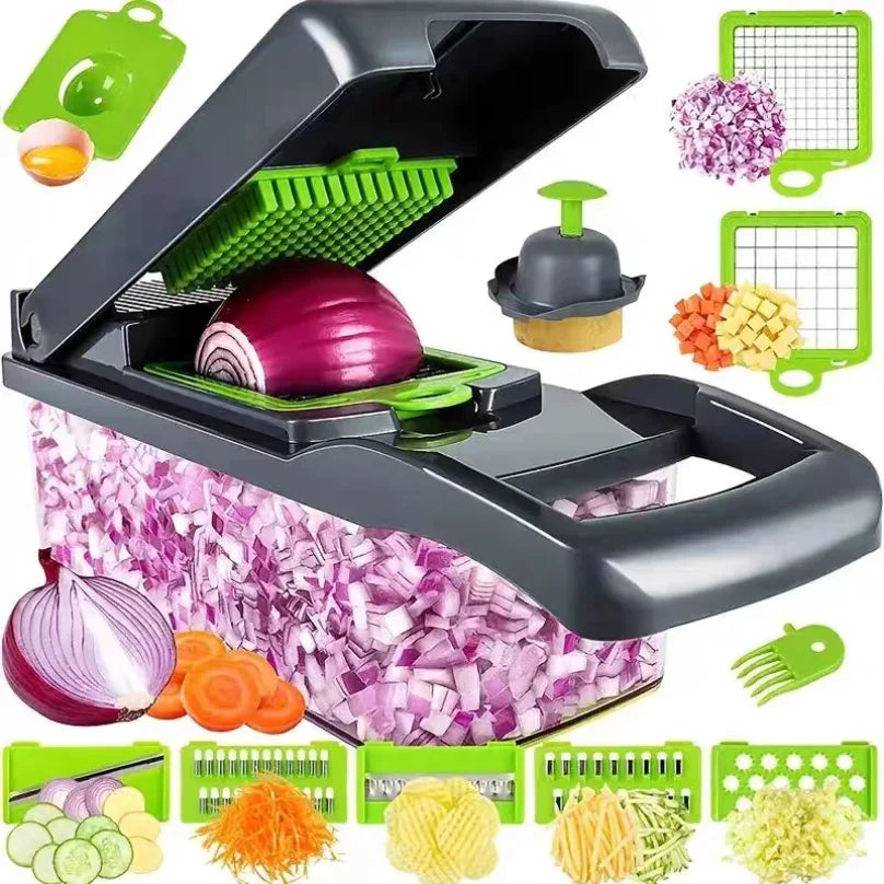 Gemüseschneider, multifunktionales Küchengerät, 5-in-1-Zerkleinerer für Tomaten, Karotten, Käse, Zwiebeln, tragbarer Hobel