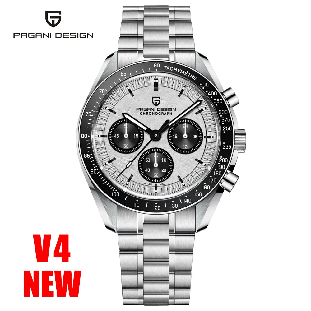 PAGANI DESIGN Herren-Armbanduhr mit Meteoritenzifferblatt, luxuriöse Quarzuhr, Sport-Chronograph, wasserdicht, mit AR-Saphirglas.