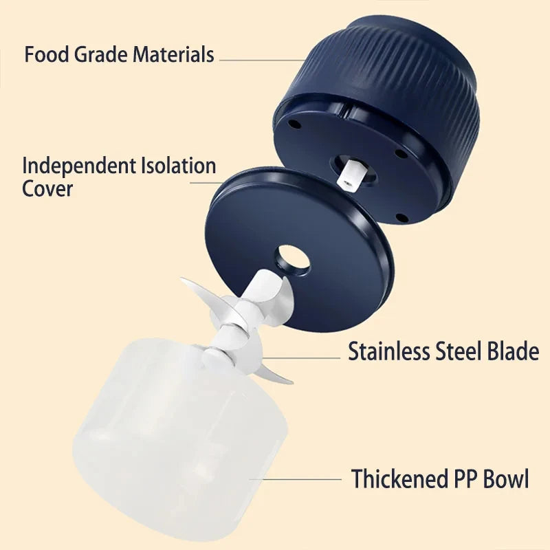Mini Akku-Zerkleinerer, 250ml, USB-wiederaufladbar, Knoblauch- und Gemüseschneider, Knoblauchpresse